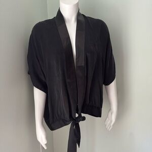 MICHELLE MASON  Silk Wrap Top Black Blouse Tie Waist size 2